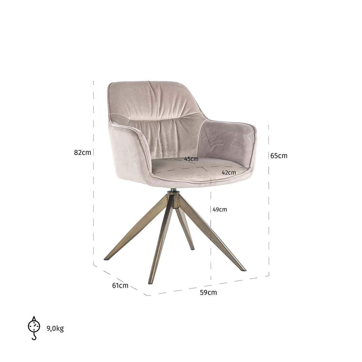 Scaun pivotant Aline, catifea kaki ignifugă (FR-Quartz 903 Khaki)