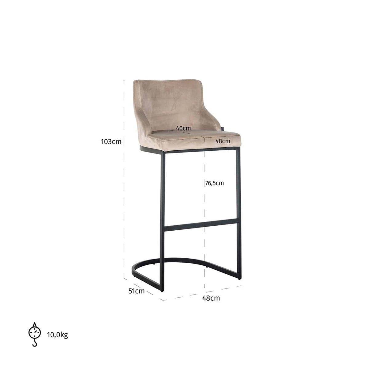 Scaun de bar Bolton catifea kaki / negru ignifug (FR-Quartz 903 Khaki)