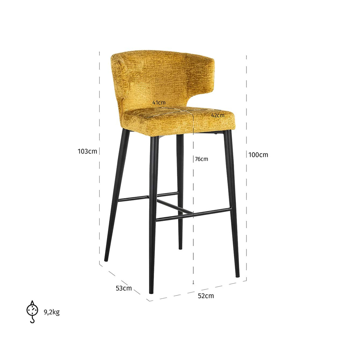 Scaun de bar Taylor mustard l H: 103 cm