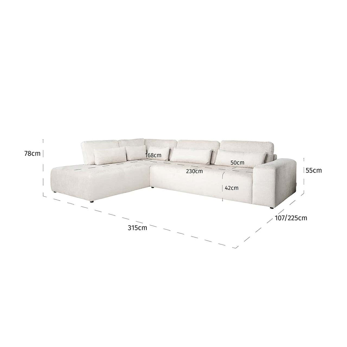 Canapea Lund 3 locuri + pouf stanga crema fuziune (Fusion crema 02)