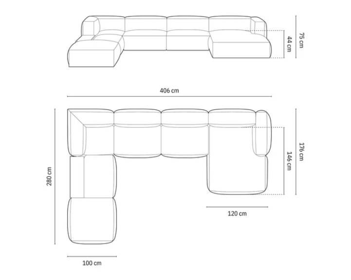 Canapea panoramica Martina | Catifea reiata