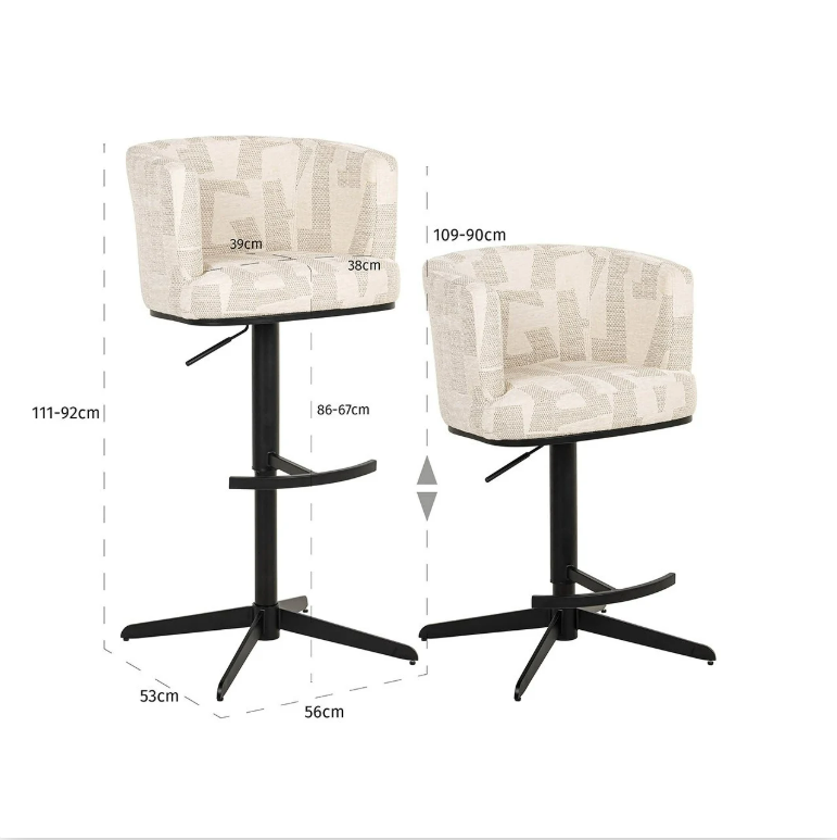 Scaun de bar rotativ Cheyenne beige graffic