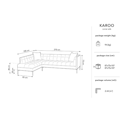 Canapea stanga 5 locuri din catifea gri deschis Karoo