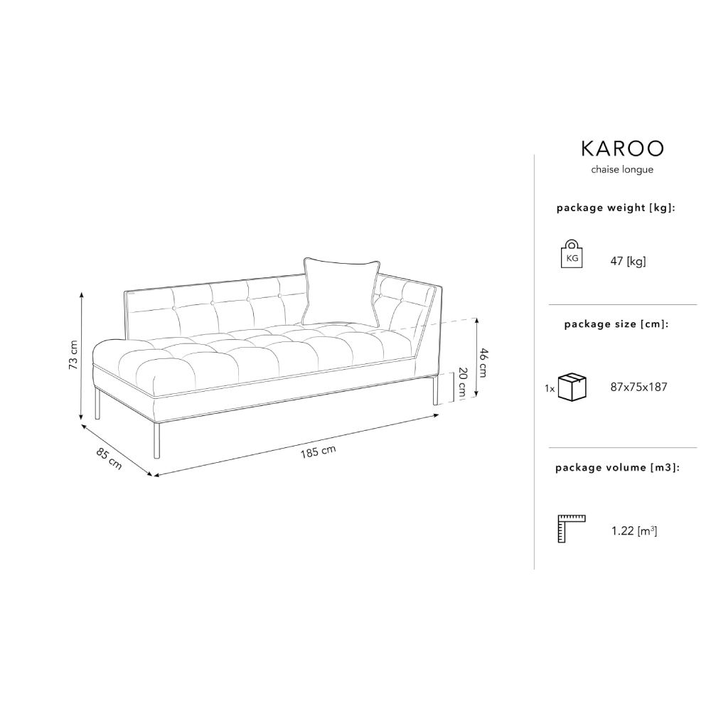 Canapea lounge dreapta din catifea gri deschis Karoo