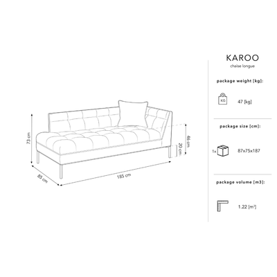 Canapea lounge dreapta din catifea gri deschis Karoo
