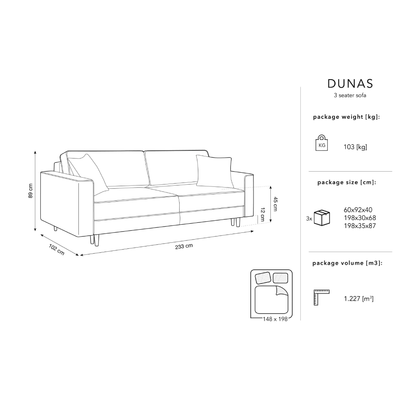 Canapea extensibila 3 locuri din textil gri Dunas