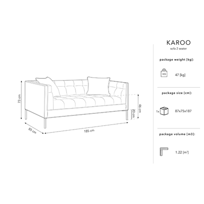 Canapea 2 locuri catifea gri deschis Karoo
