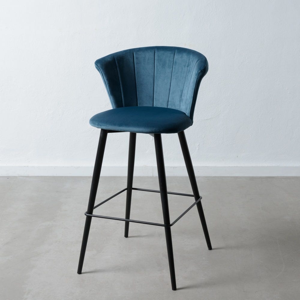 Set 2 scaune de bar catifea albastra H98cm Fura
