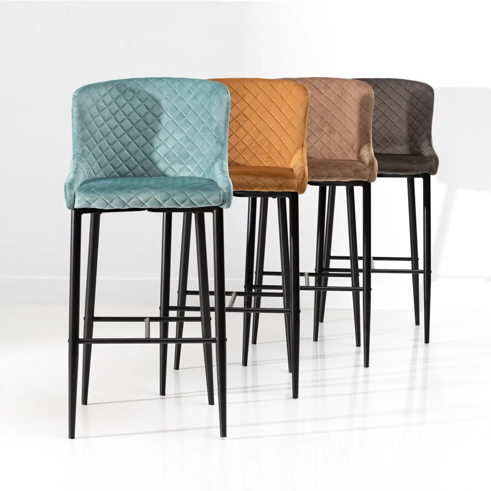 Set 2 scaune de bar H106cm catifea portocalie Hailey