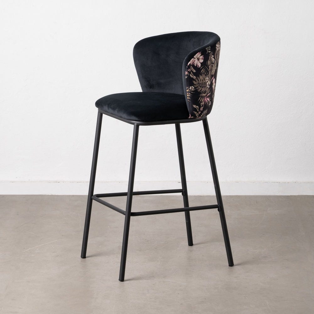 Set 2 scaune de bar flori Tessa neagru-metal camera 53x54x98 cm