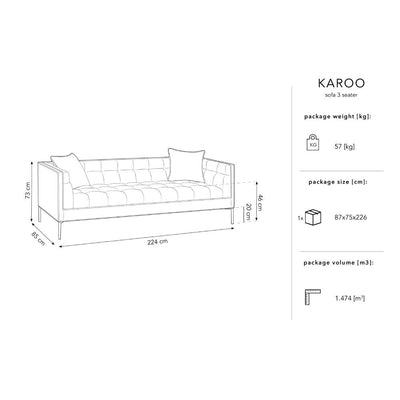 Canapea 3 locuri textil gri deschis Karoo