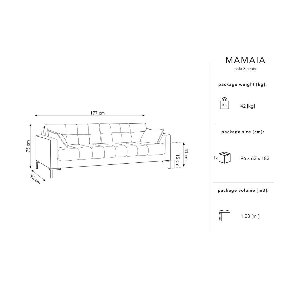 Canapea 3 locuri textil gri deschis Mamaia
