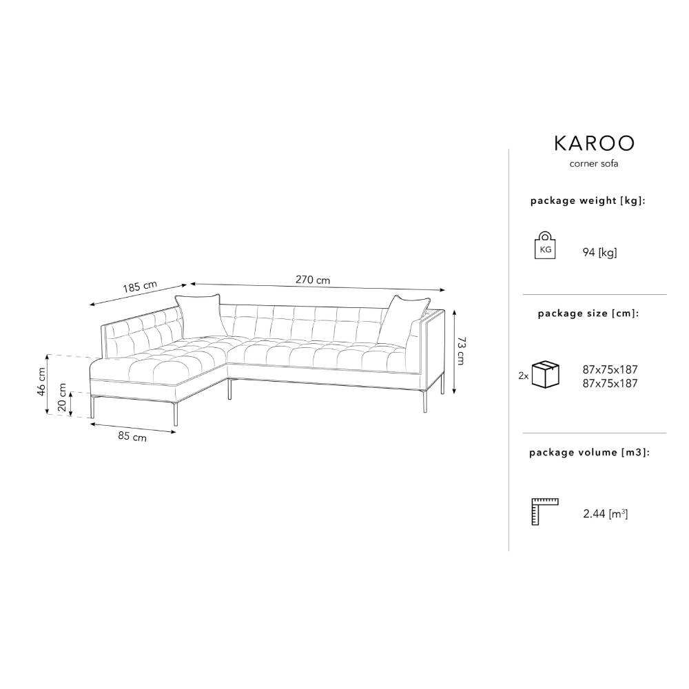 Canapea stanga 5 locuri din textil gri Karoo