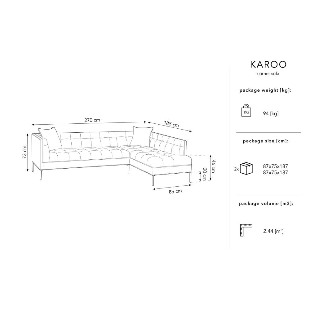 Canapea dreapta 5 locuri din textil gri deschis Karoo