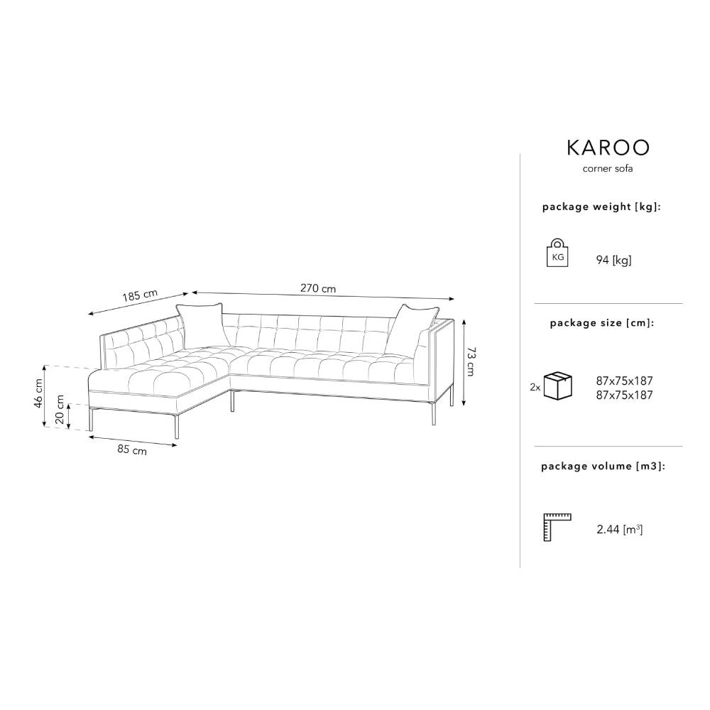Canapea stanga 5 locuri din textil albastru deschis Karoo