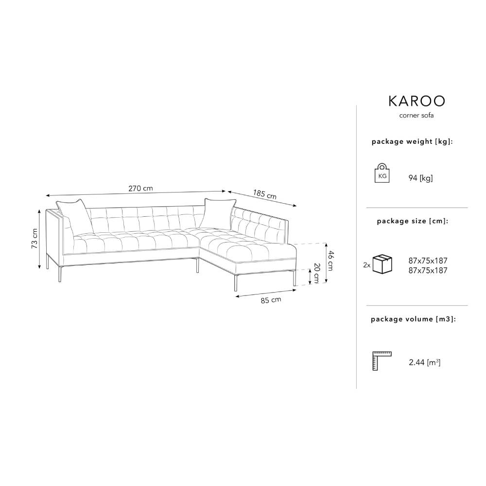 Canapea dreapta 5 locuri din textil verde Karoo