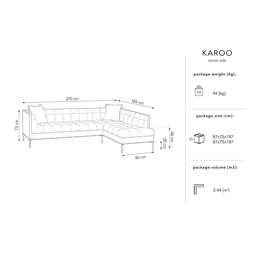 Canapea dreapta 5 locuri din textil gri inchis Karoo