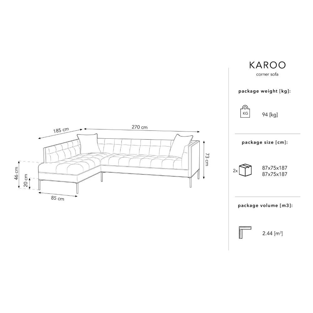 Canapea stanga 5 locuri din textil albastru inchis Karoo