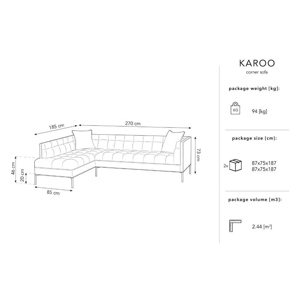Canapea stanga 5 locuri din textil gri inchis Karoo