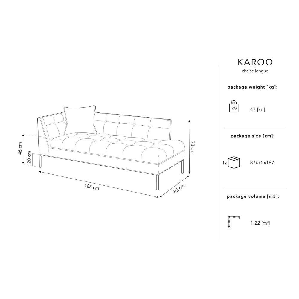 Canapea lounge stanga din textil gri inchis Karoo