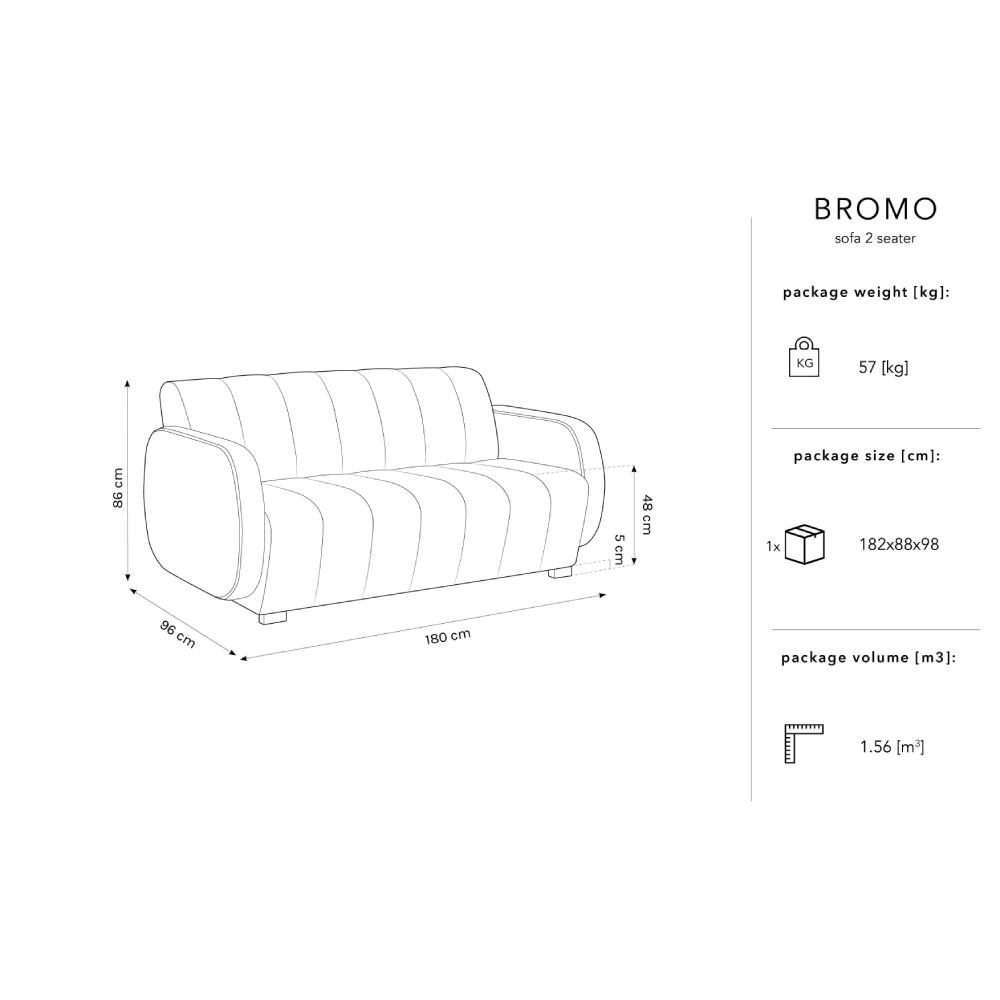 Canapea 2 locuri textil gri inchis Bromo